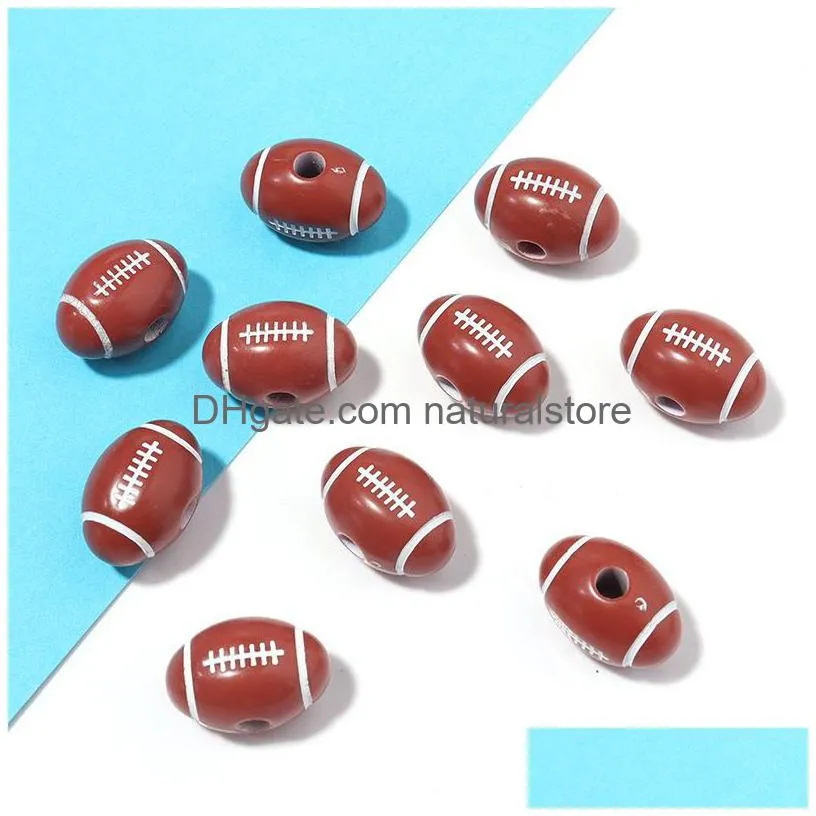 50pc/lot 18x12mm rugby football acrylic beads sport ball spacer bead 3.5mm hole fit for bracelet necklace diy jewelry making