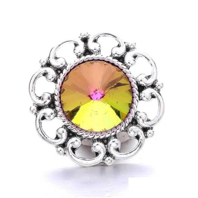 colorful rainbow crystal vintage silver color snap button charms women jewelry findings rhinestone 18mm metal snaps buttons diy bracelet