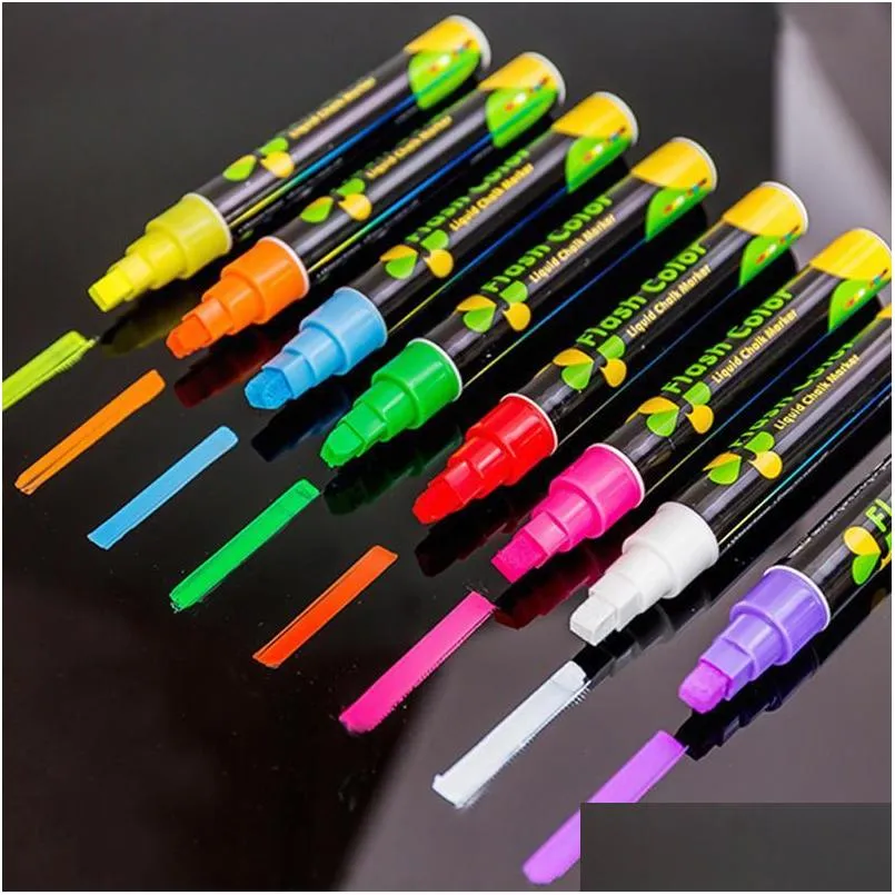 8pcs/ set liquid chalk marker 10mm flash colour pens highlighters for led writing board window glass graffiti painting