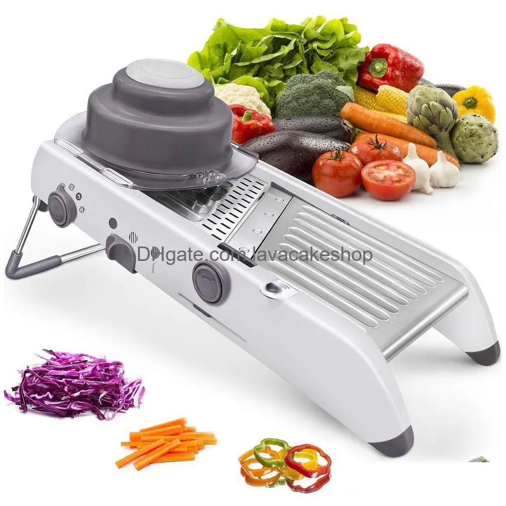 lmetjma 18 types adjustable mandoline slicer stainless steel vegetable julienner grater onion potato slicer cutter kc0326 210406