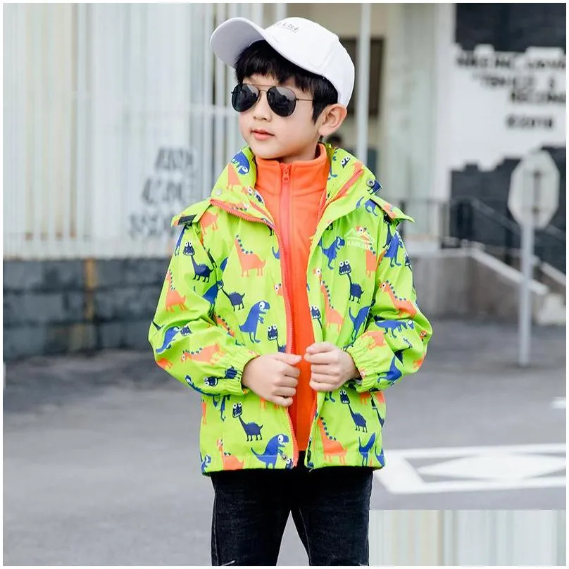 children jackets hooded waterproof windbreakers spring jacket for girls dinosaur kids toddler rain coat jacket boy outerwear 1041 v2