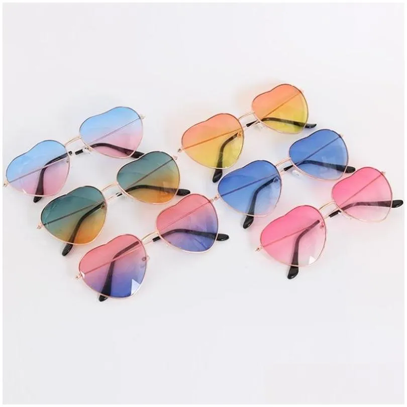 heart shaped sunglasses thin metal frame lovely heart style fashion kids sunblock colorful lense for children women 1110 v2