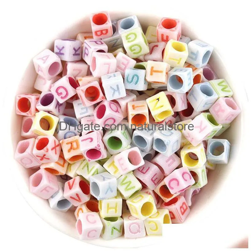 500pcs/lot 6mm colorful square spacer charm bead acrylic beads a z letters alphabet for bracelet necklace diy jewelry making