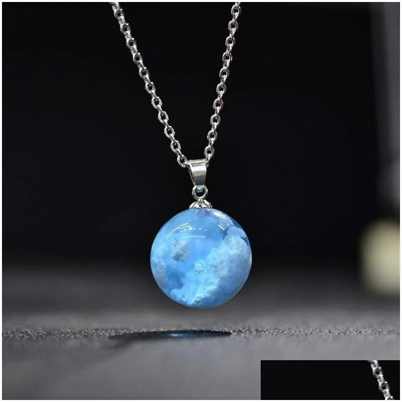 chic transparent women blue sky white cloud resin rould ball moon pendant necklaces chain fashion jewelry gifts for girl