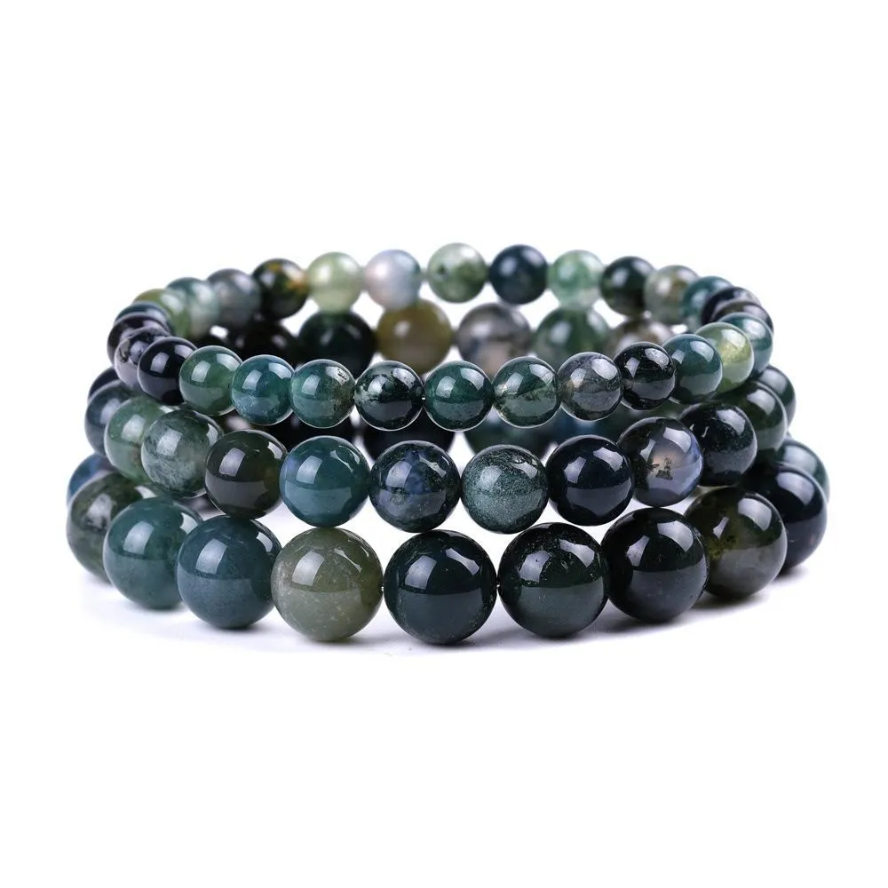 6mm 8mm 10mm india grass agate stone beaded strand bracelet balance yoga friendships jewelry for women men