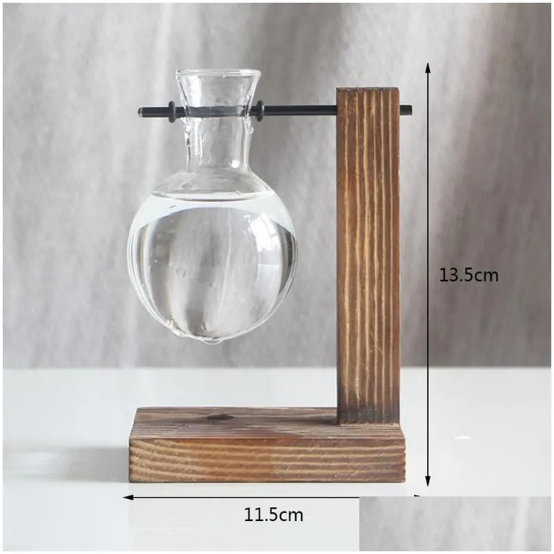 nordic style terrarium hydroponic plant vases vintage flower pot transparent wooden frame glass tabletop home bonsai decor planters 