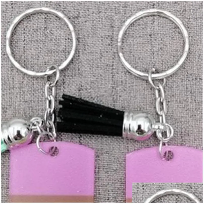 creative teachers day keychain fashion acrylic pencil dangle charms key ring personalize small tassel keyring festival party gift 378