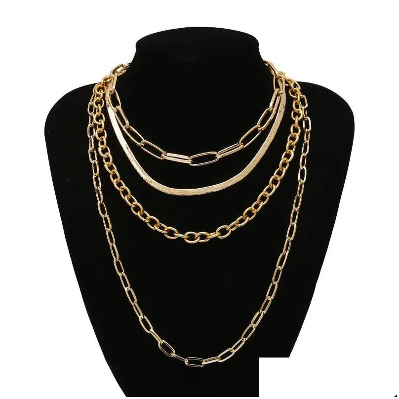pendant necklaces multilayer herringbone choker necklace for women gold color chunky paper clip snake chain trendy charm jewelry