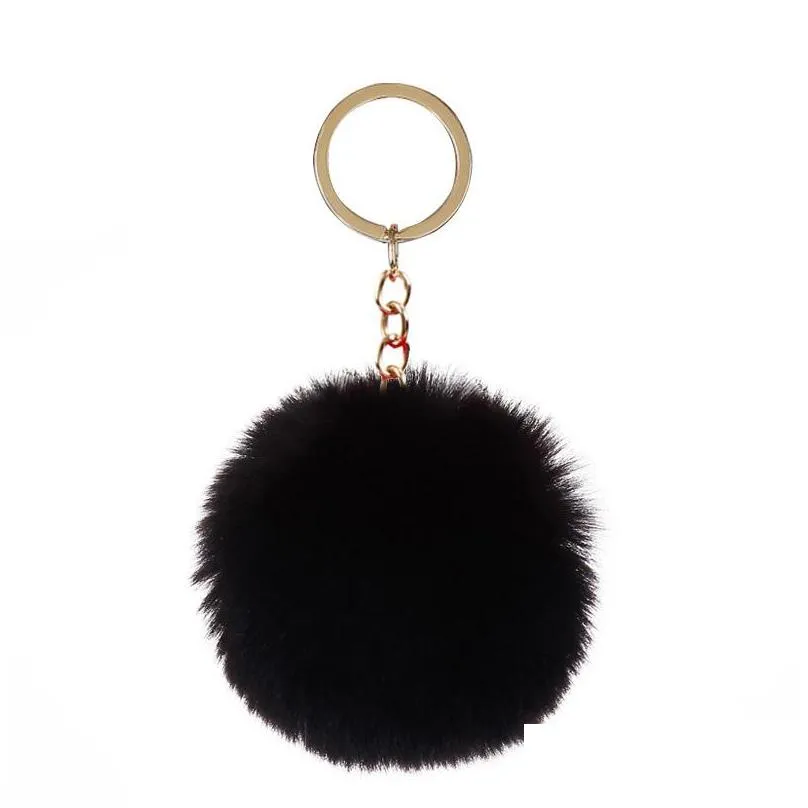 fluffy pom pom keychain soft faux rex rabbit fur ball car key rings pompom plush keychains gold keys holder women bag pendant jewelry