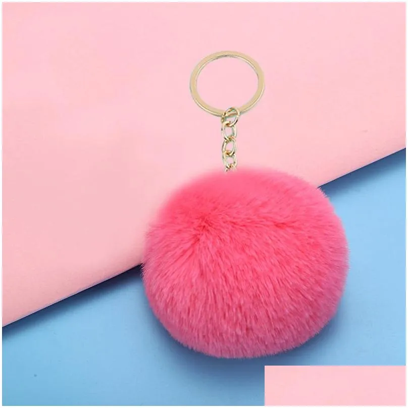 fluffy pom pom keychain soft faux rex rabbit fur ball car key rings pompom plush keychains gold keys holder women bag pendant jewelry