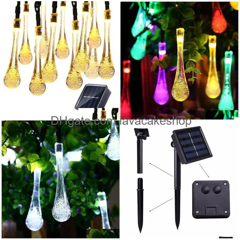 lyfs 20/30led solar light string outdoor waterproof water drop fairy lights decoration for christmas garden party lighting y200603