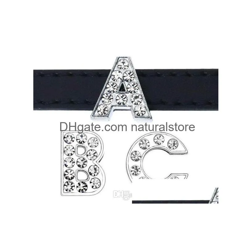 50pcs/lot 8mm f silver slide letter full rhinestones charms fit for 8mm diy leather bracelet phone strips sl0003