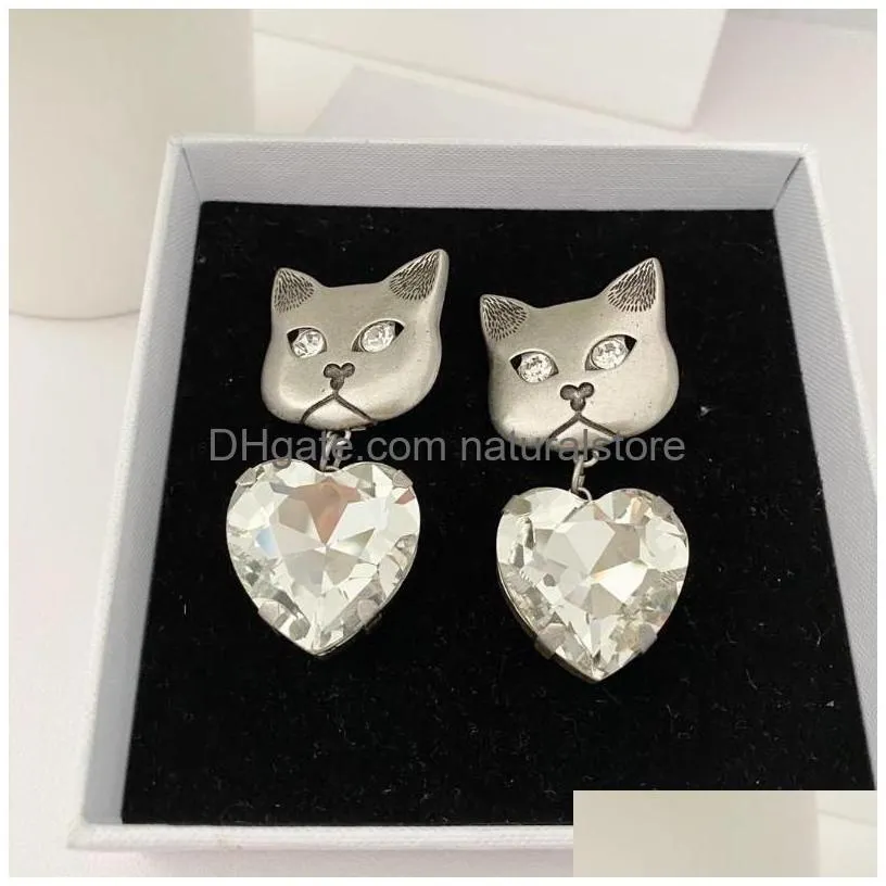 backs earrings 2022ar european and american fashion jewelry silver metal cat heart diamond pendant for women birthday gift