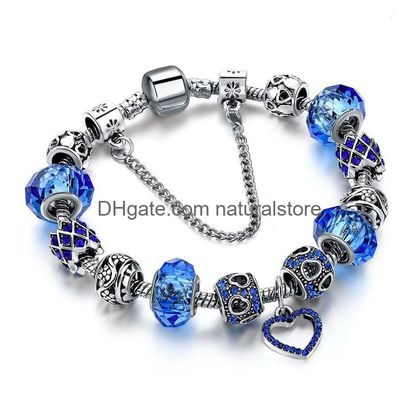 crystal beads bracelets for women diy silver heart charm bracelets bangles