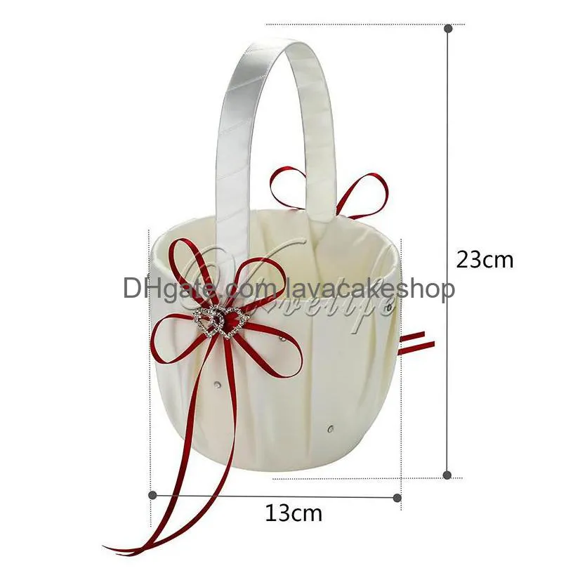 storage flower girl with double heart buckle satin ribbons hanging basket for wedding home decor y200903