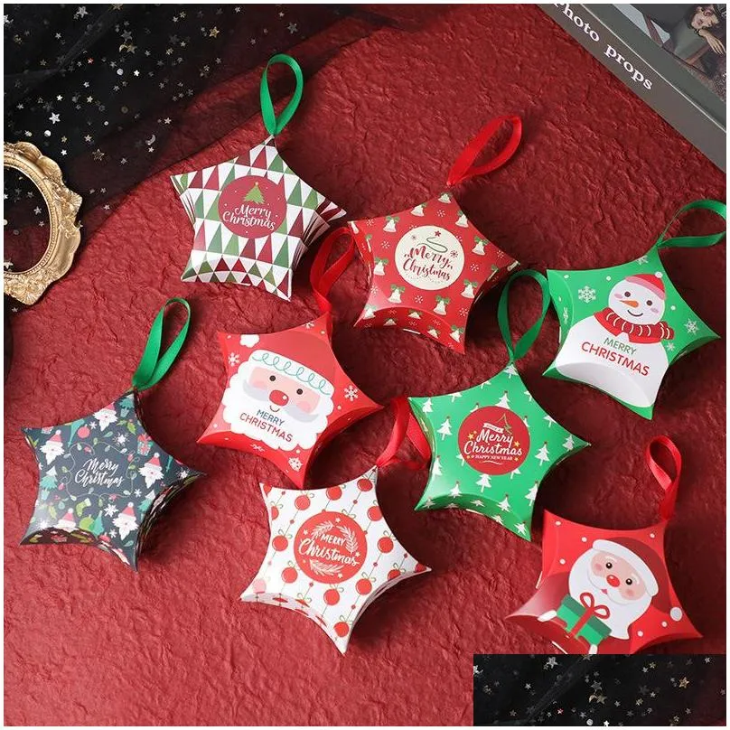 creative christmas candy boxes mini xmas holiday stars ribbons lovely gift packaging boxes colorful baking package party decorations