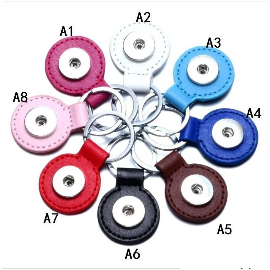2 styles pu leather snap button key rings chain snaps keychains fit diy 18mm snap jewelry