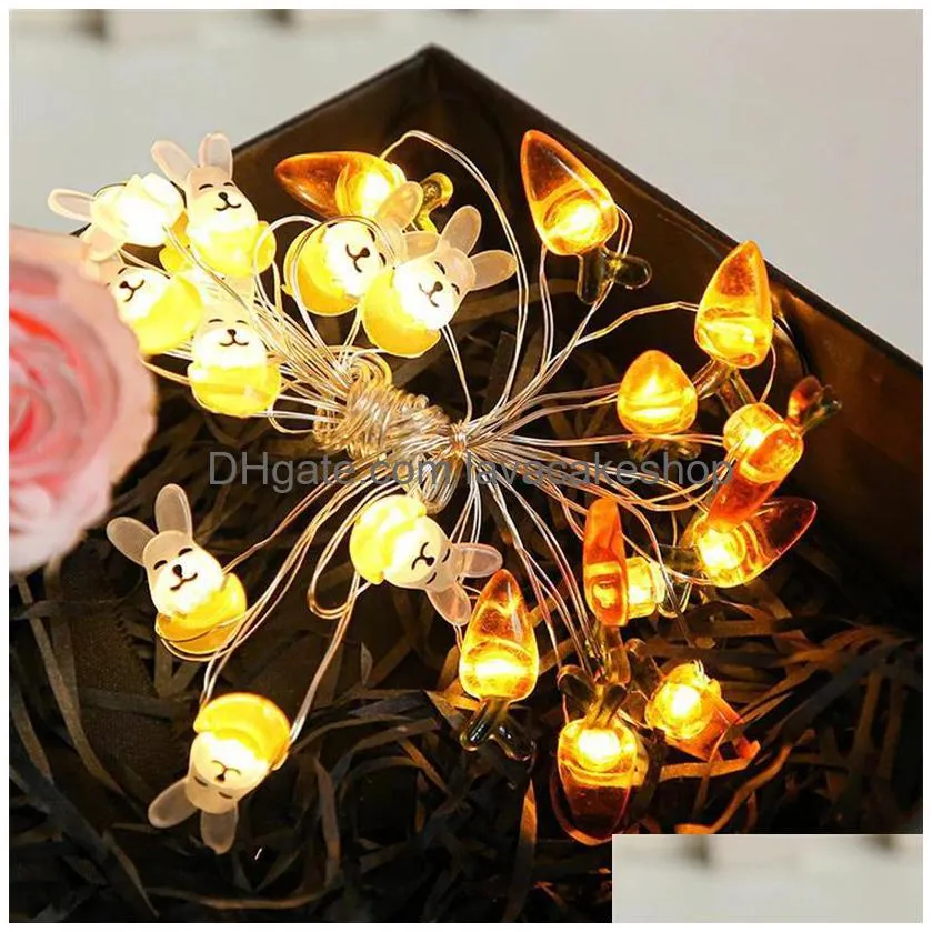 led rabbit string lights easter decoration waterproof battery case cute cartoon lantern new year festive party decoration276a