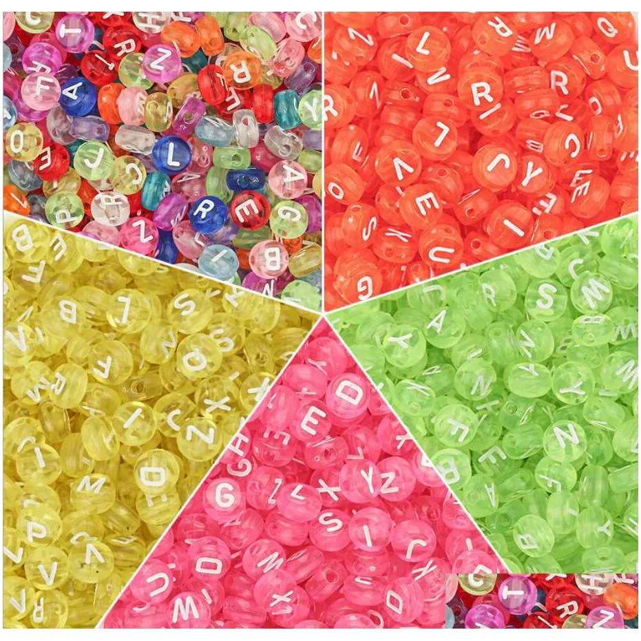 500pc/lot dia.6.6mm mixed letter acrylic beads english alphabet spacer charm bead fit for diy bracelet necklace making