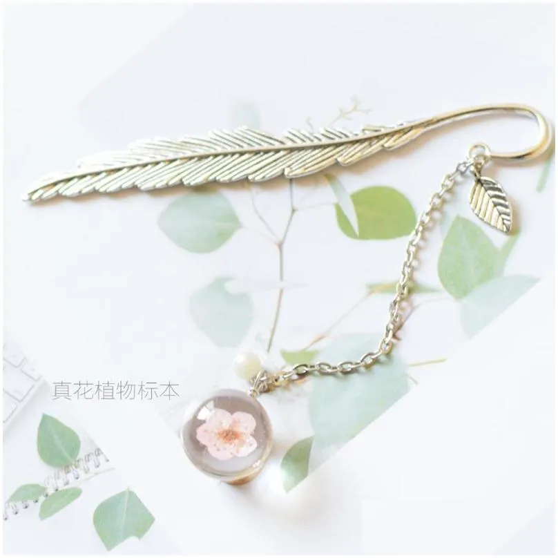 bookmark dried flower specimen vintage feather reading mark metal book clip hanging beautiful for tassel