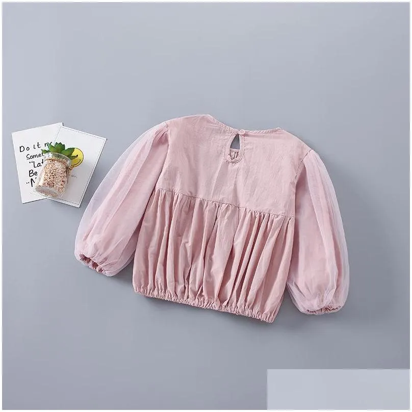 2021 spring kids girls 2pcs sets white pink long puff elastic waist shirts denim pants children clothes 2569 y2