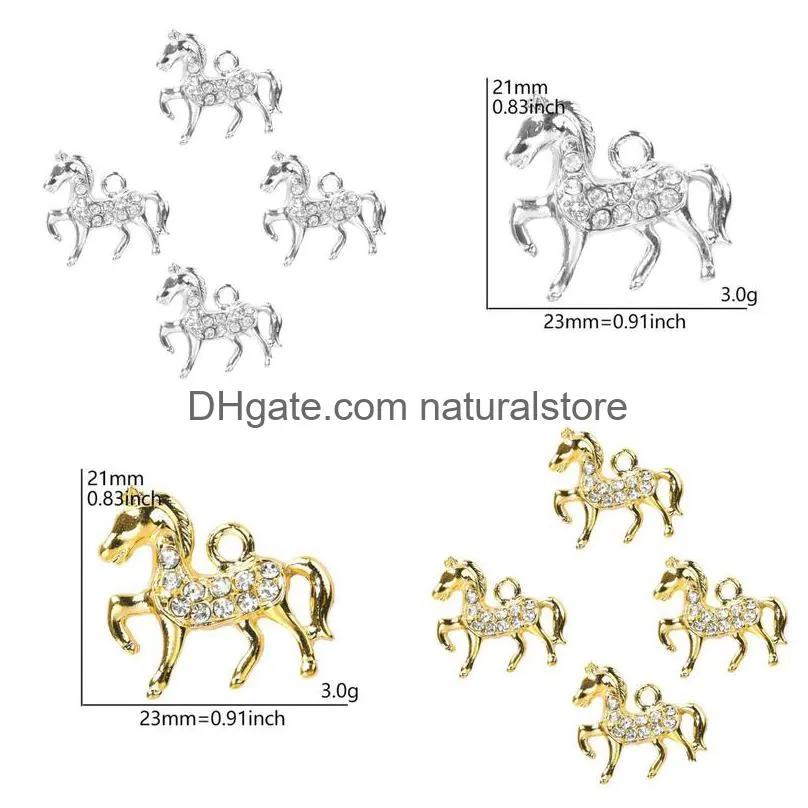 20pc/lot 21x23mm gold silver color bling horse pendant charms diy hang charm accessory fit for floating locket jewelrys