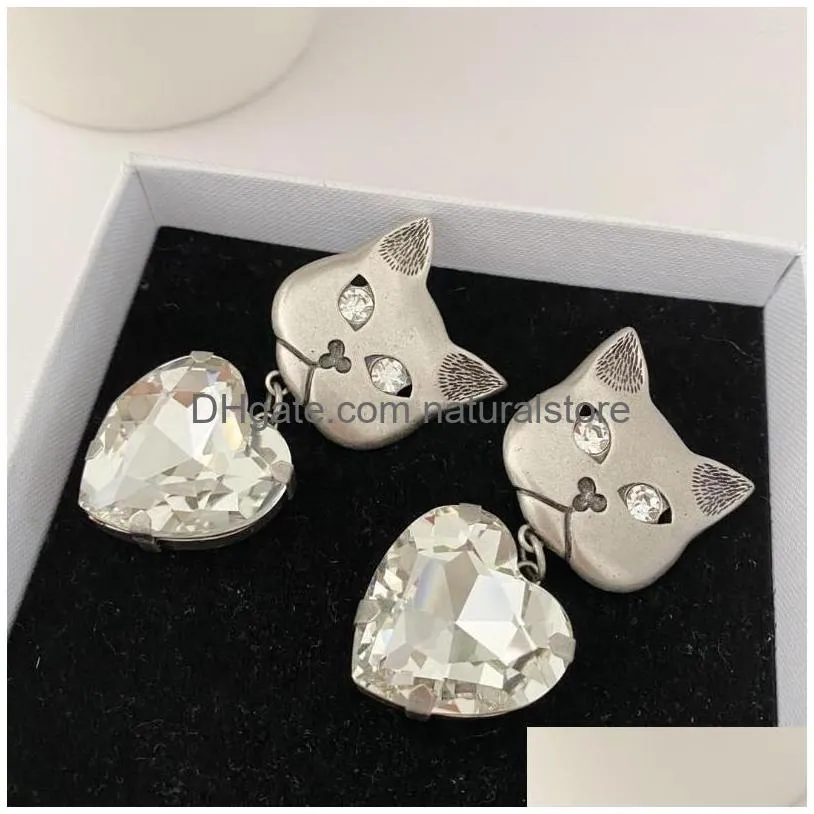 backs earrings 2022ar european and american fashion jewelry silver metal cat heart diamond pendant for women birthday gift