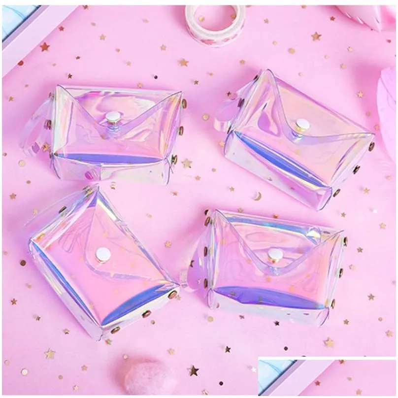 transparent laser coin purse women lady mini wallet rope children key card tote bags square snap button waterproof 2 4qh g2