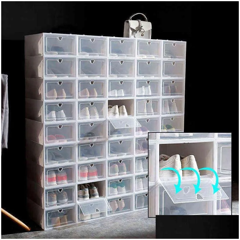 1pc fold plastic shoe storage boxes thickened dustproof transparent shoes box organize superimposed combination cabinet vtm tl1078