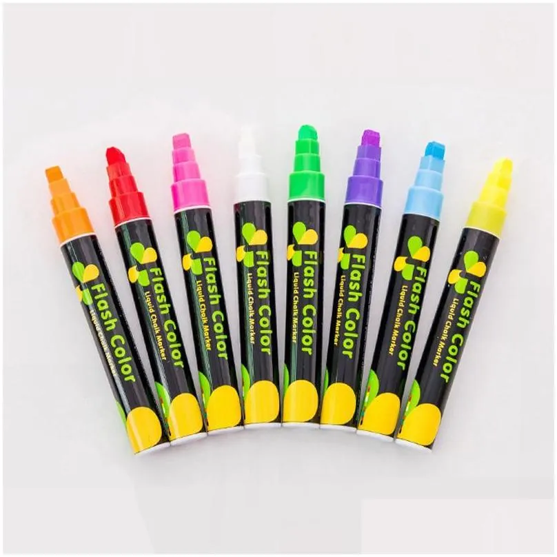 8pcs/ set liquid chalk marker 10mm flash colour pens highlighters for led writing board window glass graffiti painting