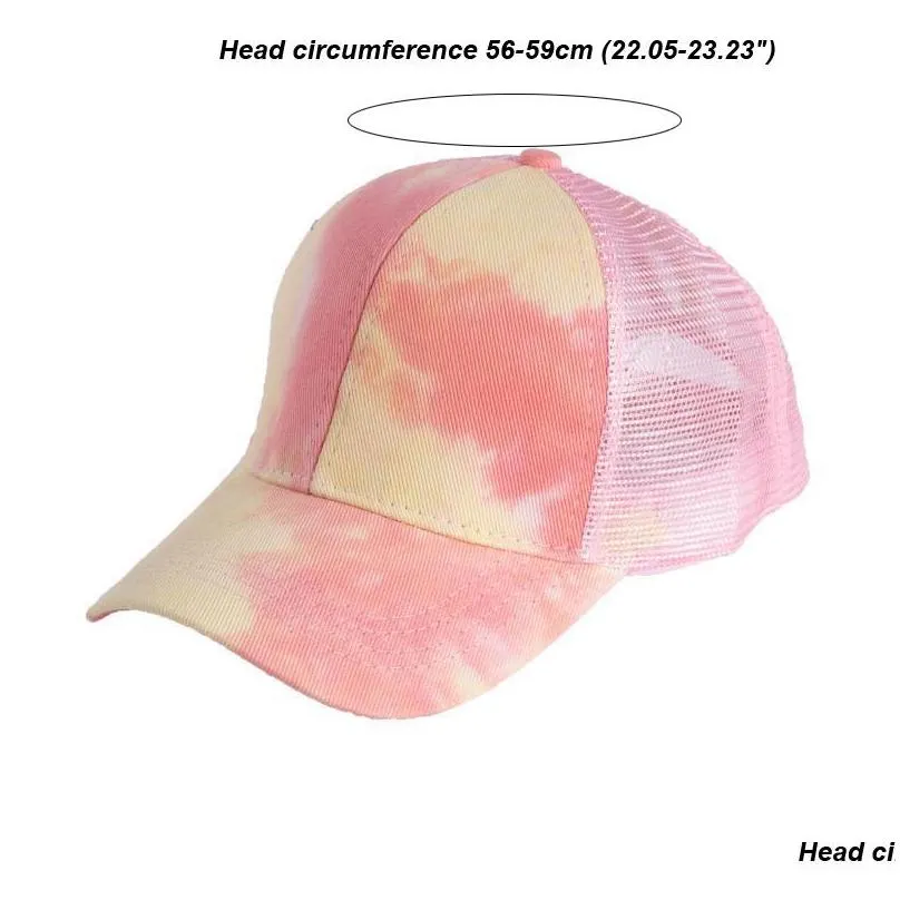 women tiedye baseball cap fashion ponytail hats summer mesh breathable caps cotton female fashion outdoor hip hop snapback cap vt1422