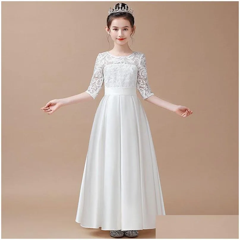 special occasions long dresses for girls lace flower pattern childrens walk show piano performance violin performance clothes orchestra chorus dress 128ml