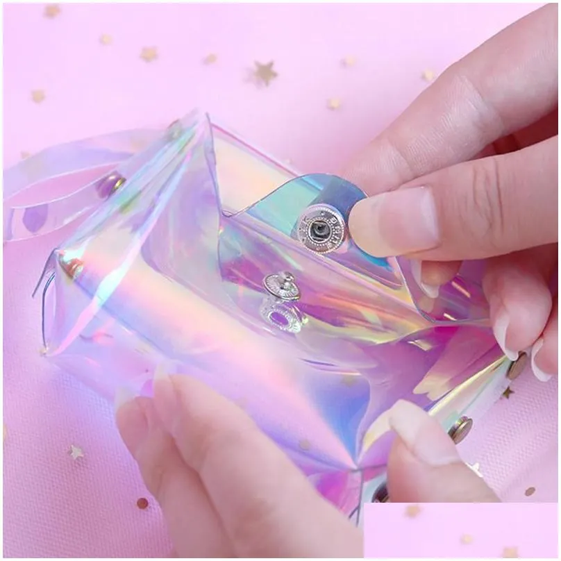 transparent laser coin purse women lady mini wallet rope children key card tote bags square snap button waterproof 2 4qh g2