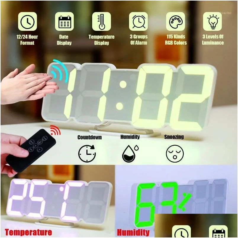 wall clocks 3d remote control digital clock 115 rgb colors led table sound desk alarm show time temperature date1