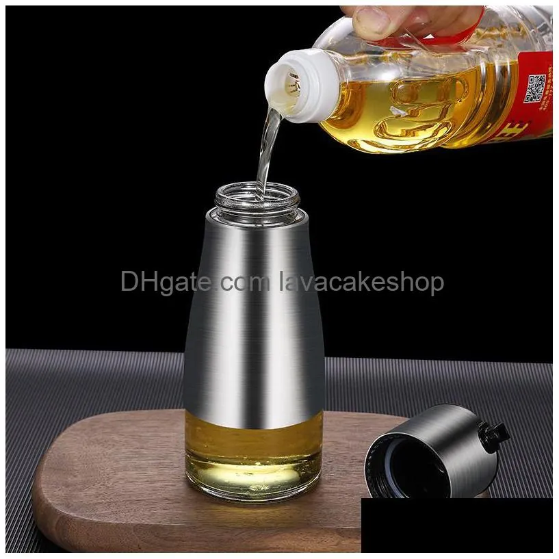 cooking utensils stainless steel glass olive oil dispenser vinegar and soy sauce bottle controllable no drip design 11oz/320ml