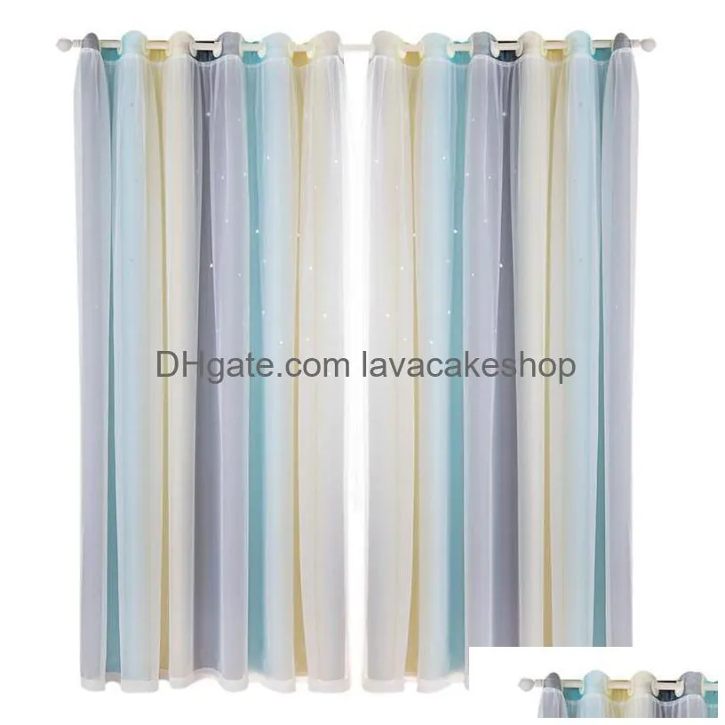 hollow star sheer curtains curtain rainbow color curtains girl kids bedroom blackout curtain decoration y200421