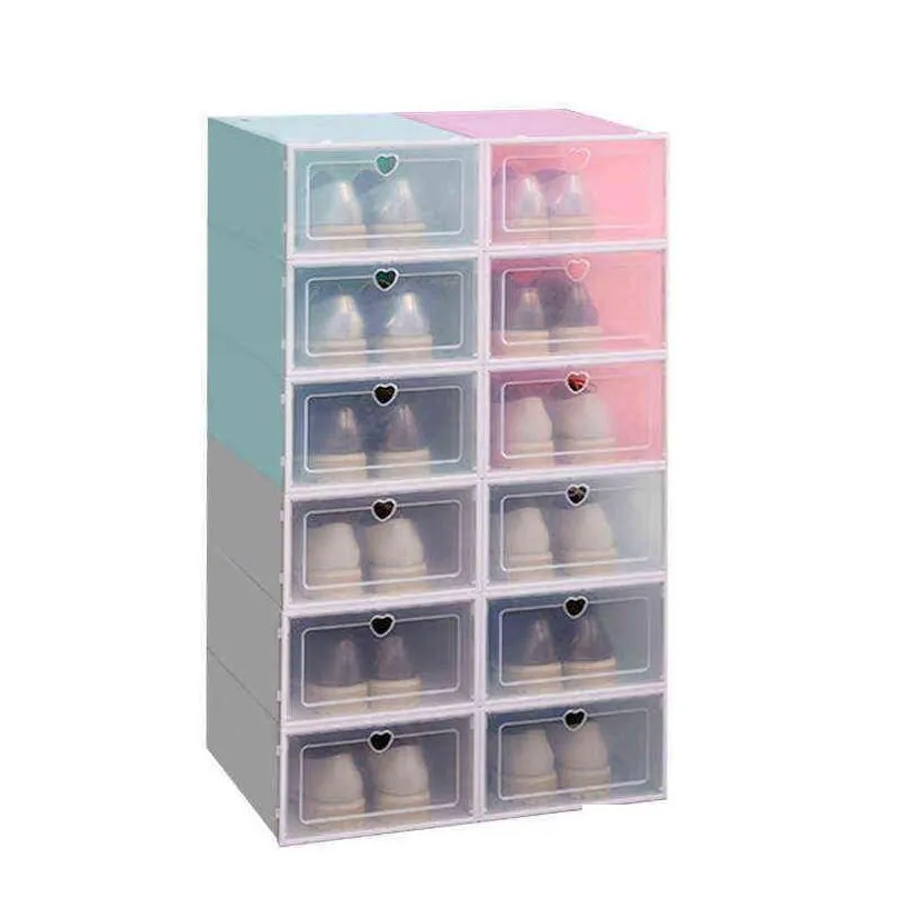 1pc fold plastic shoe storage boxes thickened dustproof transparent shoes box organize superimposed combination cabinet vtm tl1078
