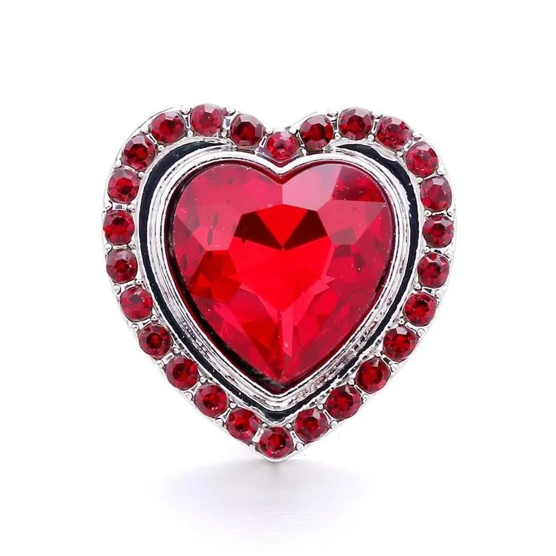 colorful heart rhinestone fastener 18mm snap button clasp silver color metal lover charms for snaps jewelry findings suppliers