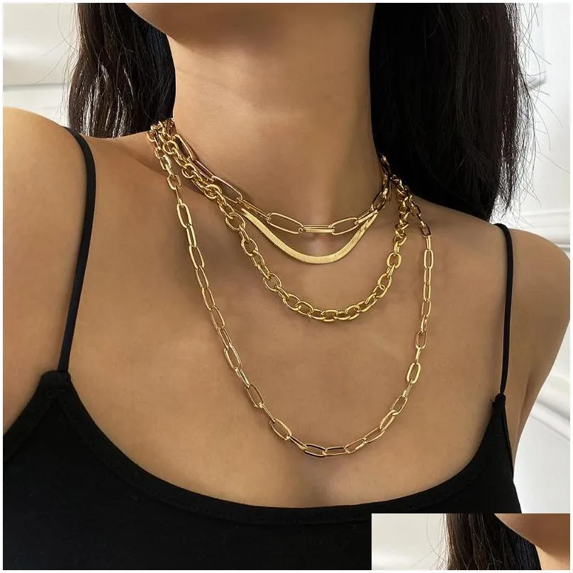 pendant necklaces multilayer herringbone choker necklace for women gold color chunky paper clip snake chain trendy charm jewelry