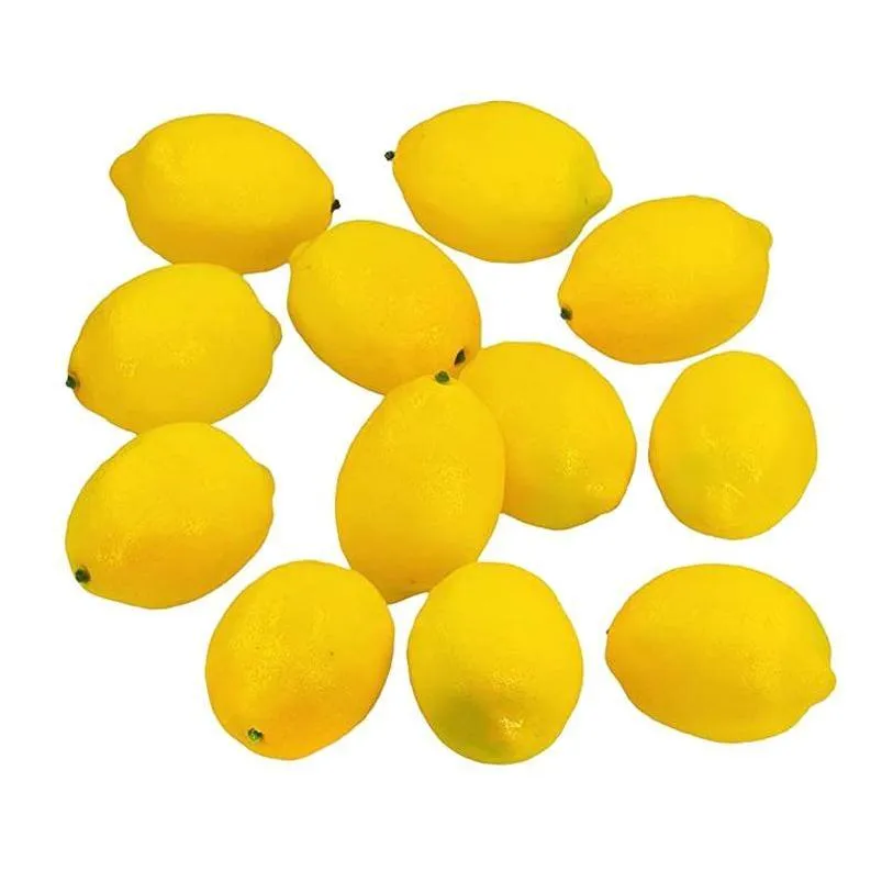 12pcs artificial lemons fake fruit for home kitchen wedding party festival autumn thanksgiving decoration yellow