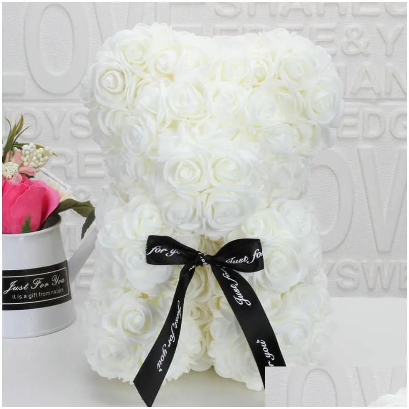 decorative flowers wreaths drop teddy bear rose flower 25cm artificial soap foam of roses year gifts for women valentines gift