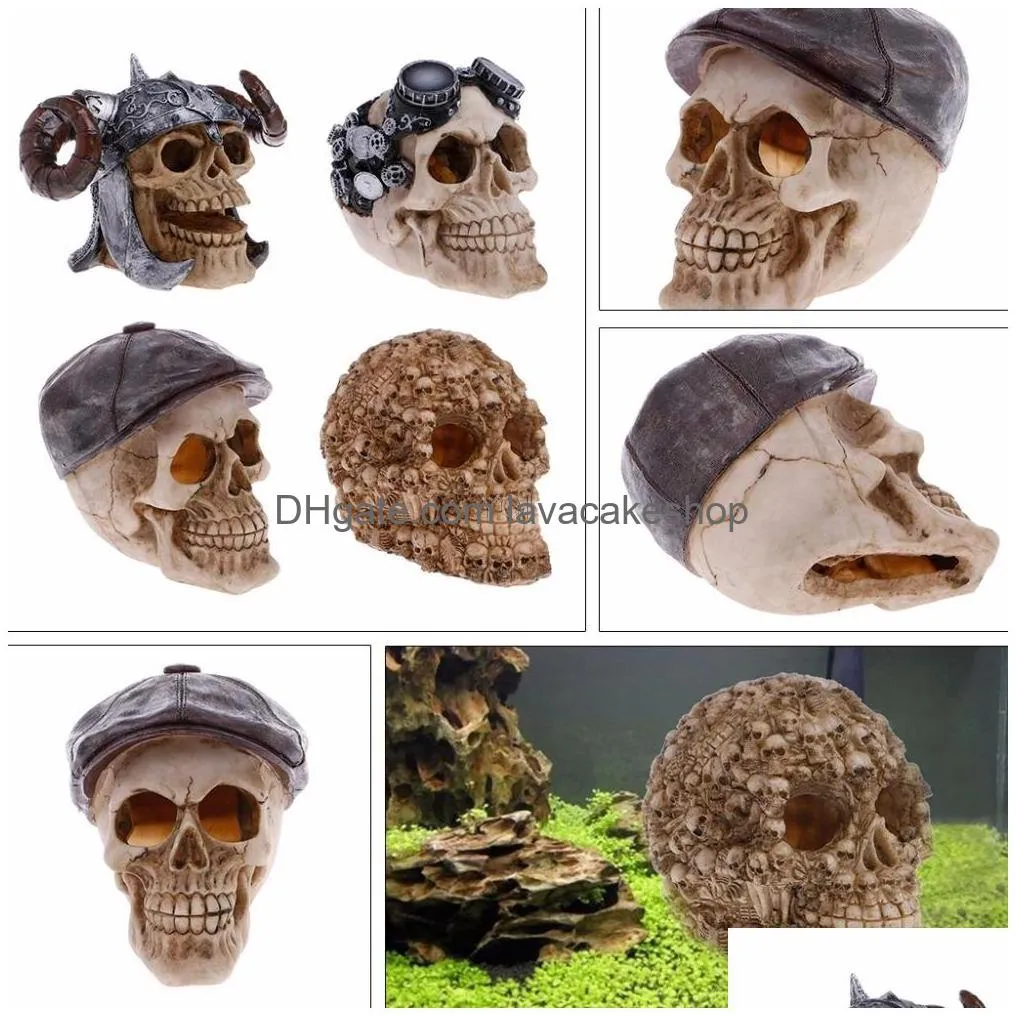 resin simulation skull shape terrarium reptile hide cave for aquarium fish tank decoration ornaments y200922