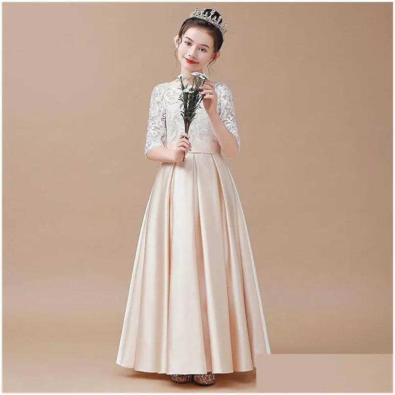 special occasions long dresses for girls lace flower pattern childrens walk show piano performance violin performance clothes orchestra chorus dress 128ml