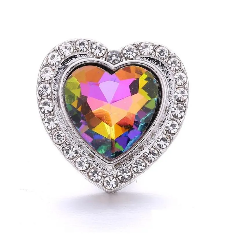 colorful heart rhinestone fastener 18mm snap button clasp silver color metal lover charms for snaps jewelry findings suppliers
