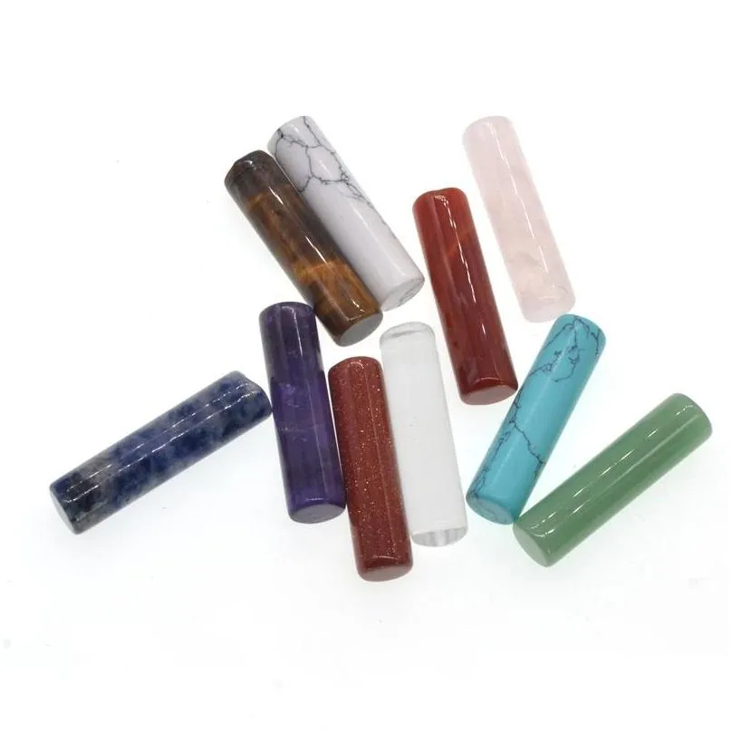 about 36x10mm natural stone cylinder shape bar crystal pink blue amethyst turquoise round pillars diy jewelry making semifinished