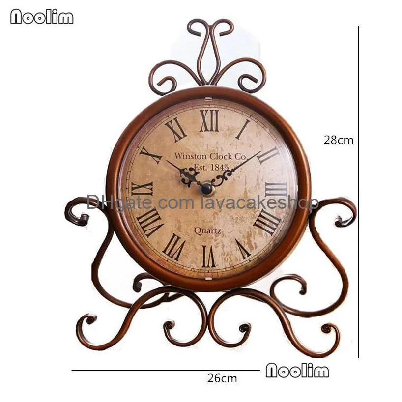 noolim european antique luxury iron clock living room home vintage clock table clock retro roman digital desktop ornaments y200407