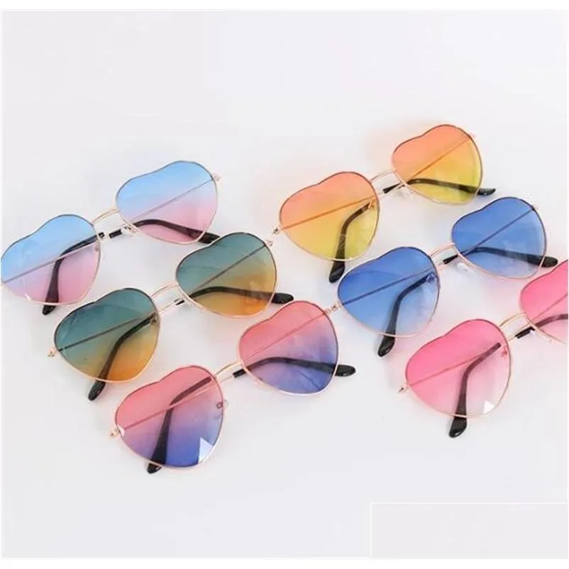 heart shaped sunglasses thin metal frame lovely heart style fashion kids sunblock colorful lense for children women 1110 v2