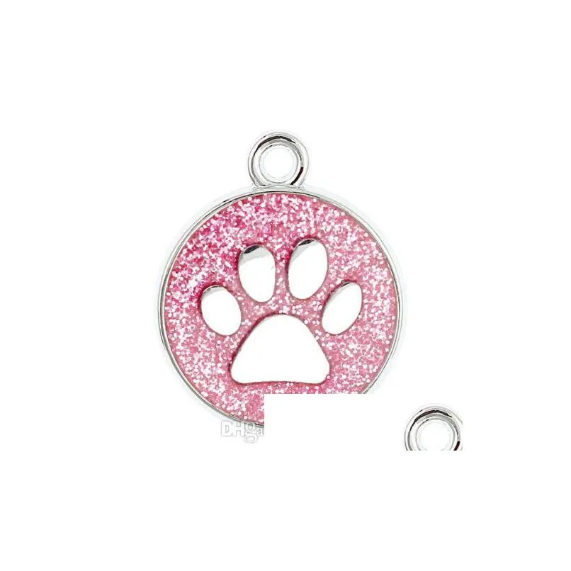 20pcs/lot colors 18mm cat dog paw prints footprint hang pendant charms fit for diy phone strips keychains bag fashion jewelrys