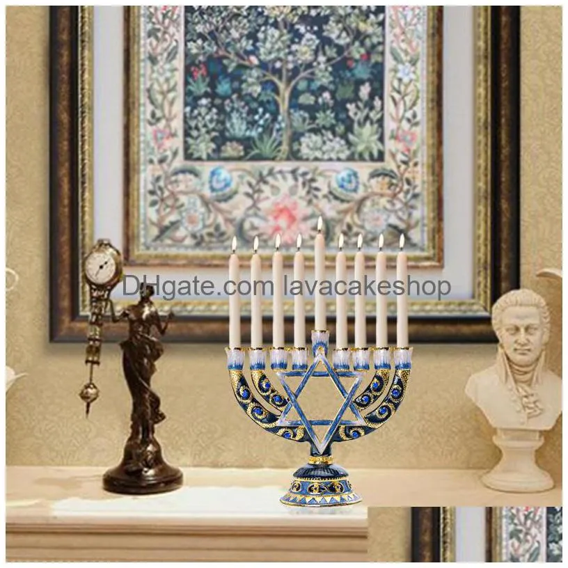 h d 9 branch magen david menorah handpainted candle holder collection for hanukkah shabbat christmas ceremony home decor gift y200109