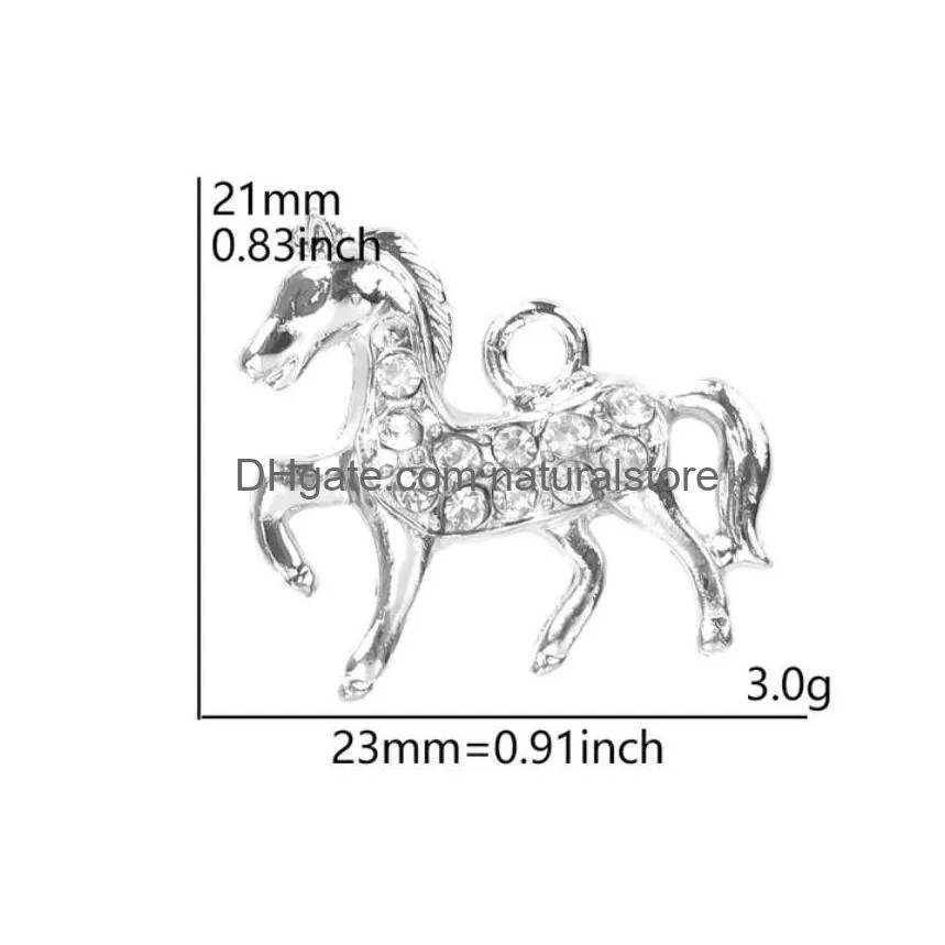 20pc/lot 21x23mm gold silver color bling horse pendant charms diy hang charm accessory fit for floating locket jewelrys